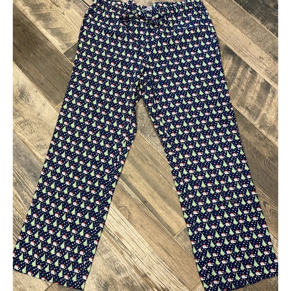 Vineyard Vines‎ PAJAMA PANTS Blue Santa Hat Whale Flannel Lounge Pull Up Medium